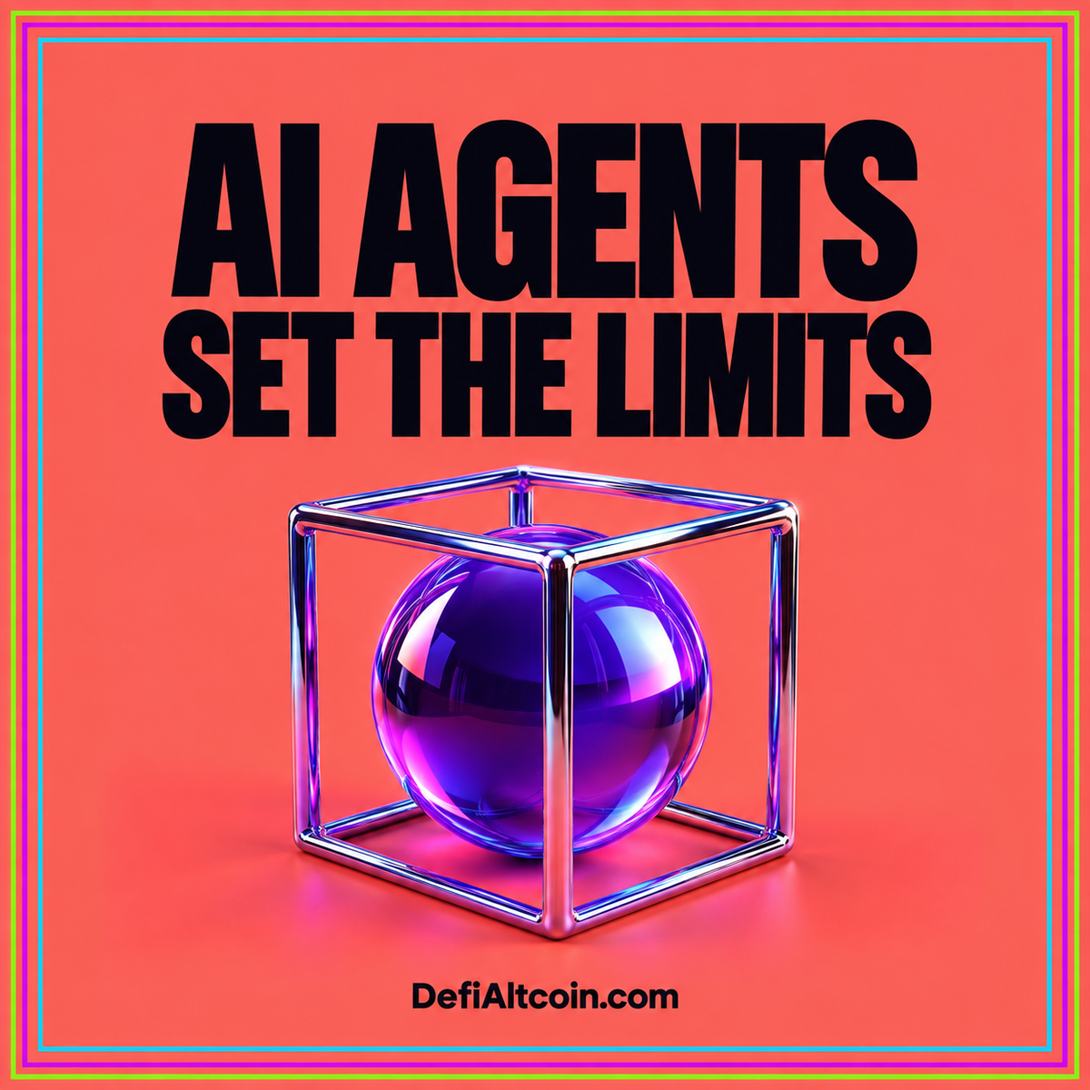 Neon AI agent typography with a wallet permission boundary and approval controls